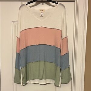 BiBi Women's Multicolor Block Sweatshirt - Cream, Pink, Blue, Green